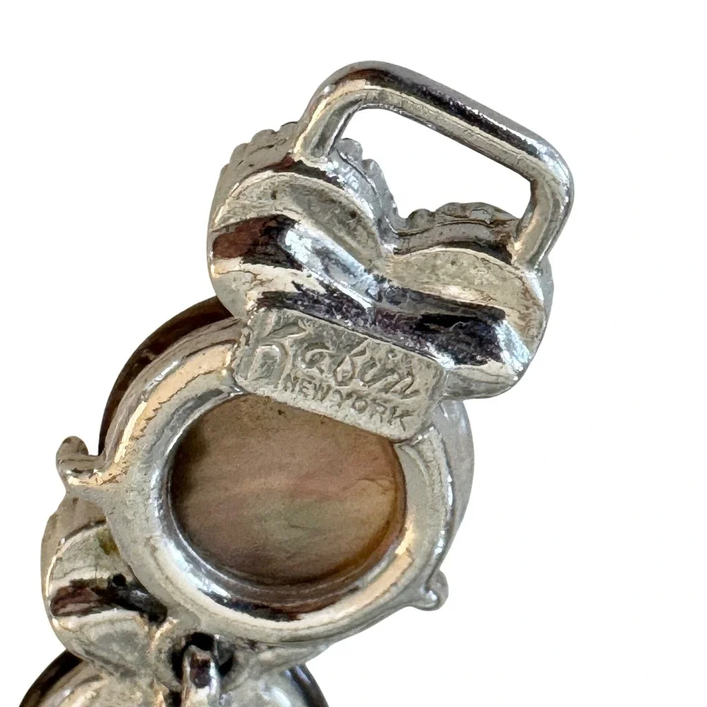 Vintage Kafin New York Gray Mother of‎ Pearl & Diamante Rhinestone Bracelet